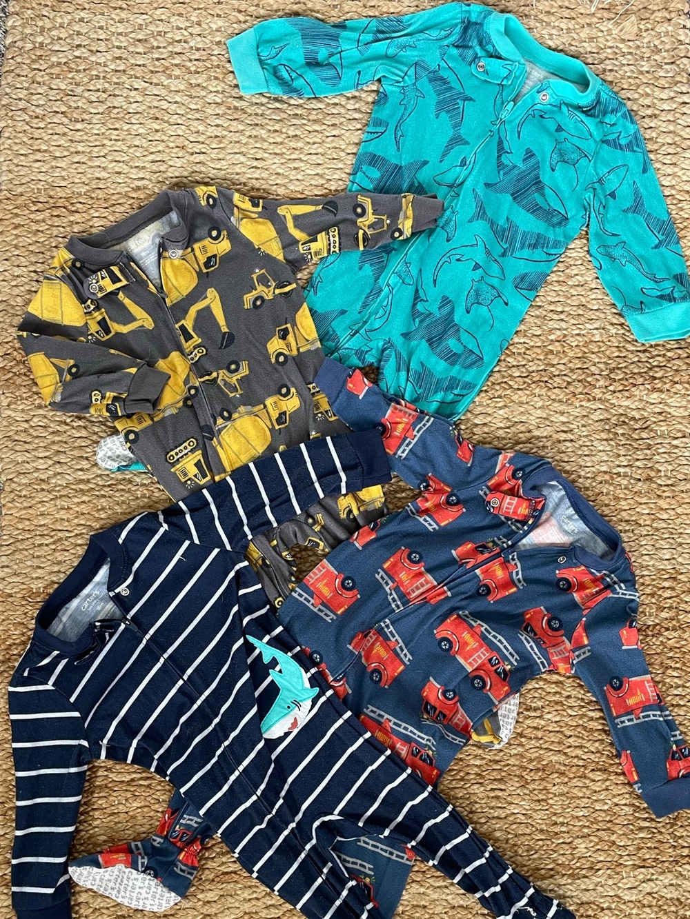 Carter’s 4 Piece Set Baby Pajama Bundle - Sharks, Trucks, Firetrucks & Stripes